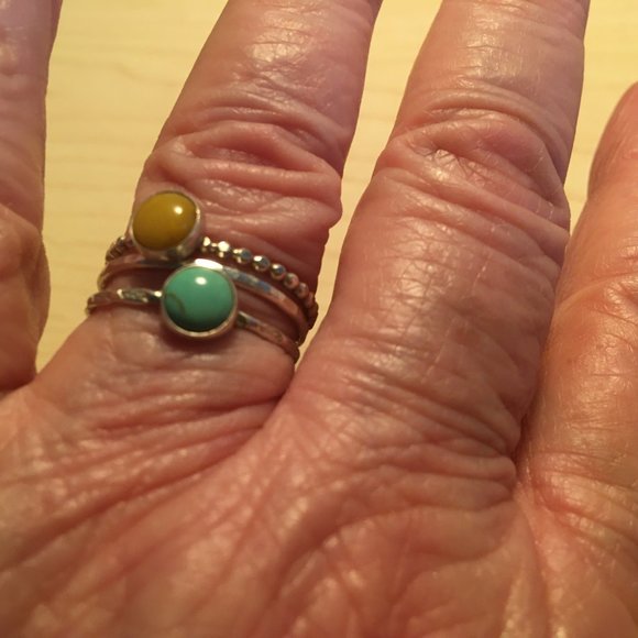 Turquoise, Yellow Jasper Sterling Stacking Ring Set - Handmade & Like New - Picture 5 of 5